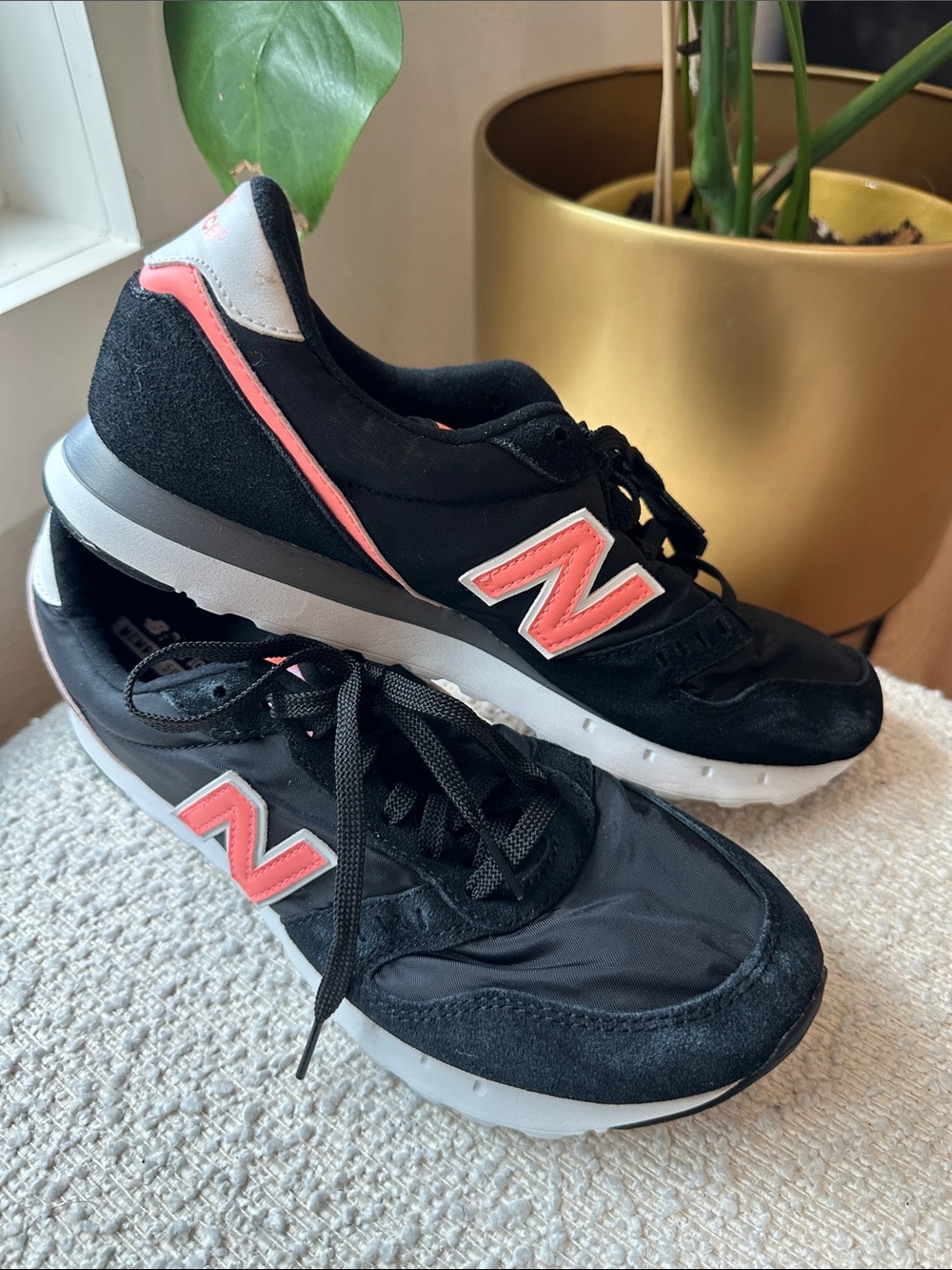 New Balance Women's Black Sneakers with Coral Accents
